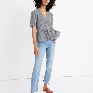 Madewell, Crossover Peplum Top in Textured Gingham Check